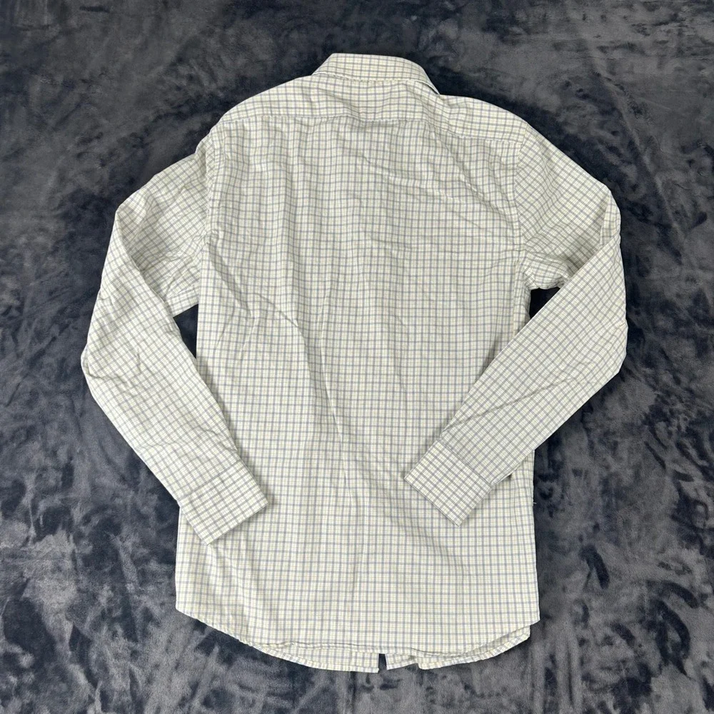 Banana Republic Button Down Mens S White Blue Plaid Slim Fit Wrinkle Resistant